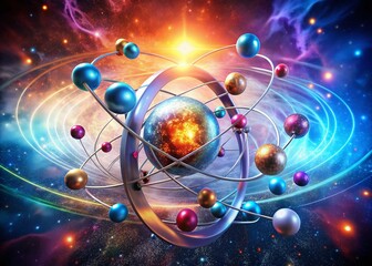 Obraz premium Surreal 3D Technetium Atom: Unveiling Medical Imaging Applications in CT Scans & Radiopharmaceuticals