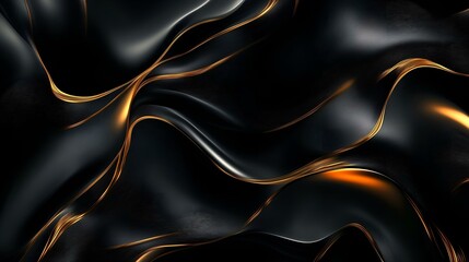 Obraz premium Abstract black background with flowing golden lines creating a luxurious and dynamic design.