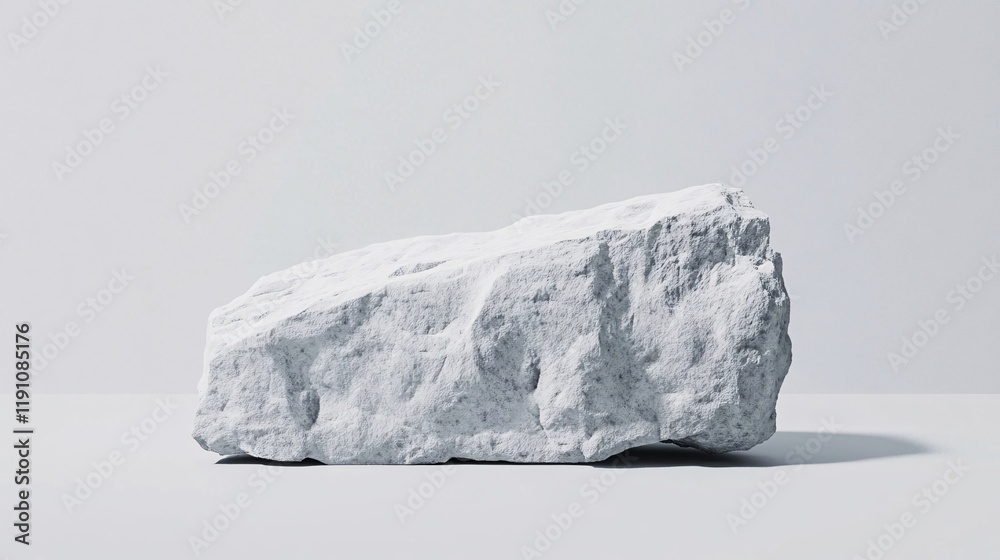 Poster White stone lying on white background creating minimalist composition