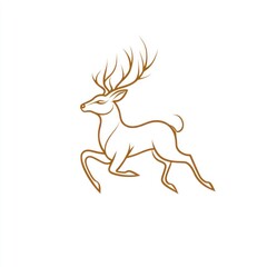Fototapeta premium Elegant leaping deer line art, white background, logo design