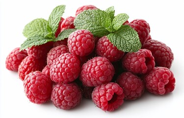 A Delicious Pile of Fresh Raspberries with Mint