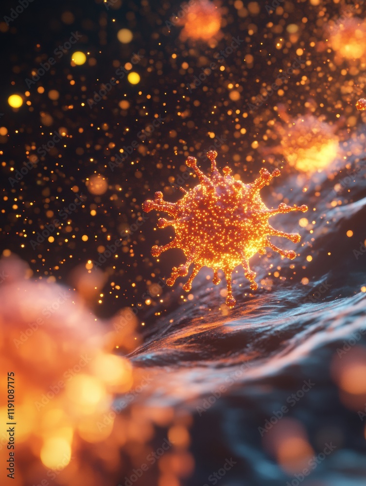 Poster viruses invading cells and spreading through the human body during infection process. generative ai