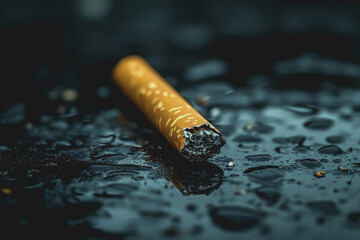 Cigarette laying on ground in urban environment discarded tobacco product on sidewalk environmental pollution from smoking neglected cigarette butt on city street waste disposal issue