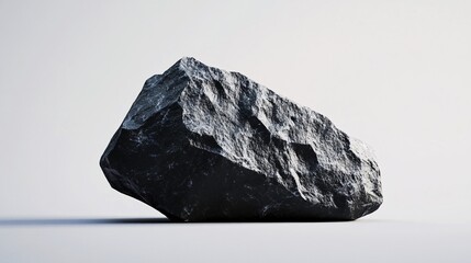 Naklejka premium Large dark rock balancing on white background representing stability and strength