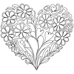 Hand drawn heart for adult anti stress. Coloring page with high details isolated on white background. Made by trace from sketch. Zentangle pattern for relax and meditation.