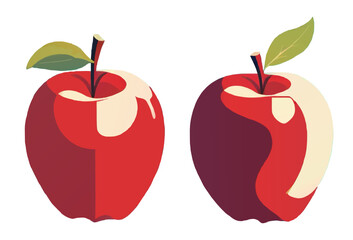 set of apples with leaves cartoon vector illustration