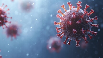 Coronavirus cells floating in respiratory system causing covid-19 disease