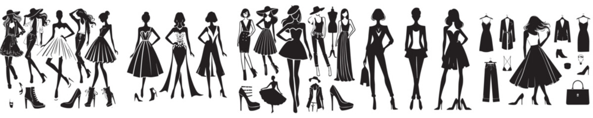 Vector set of beautiful female models