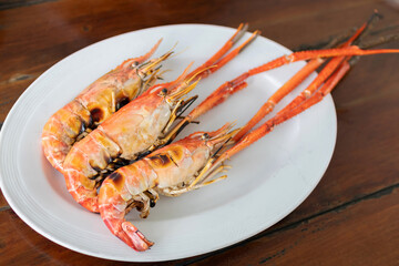 Charcoal grilled river prawns usually served with spicy seafood.