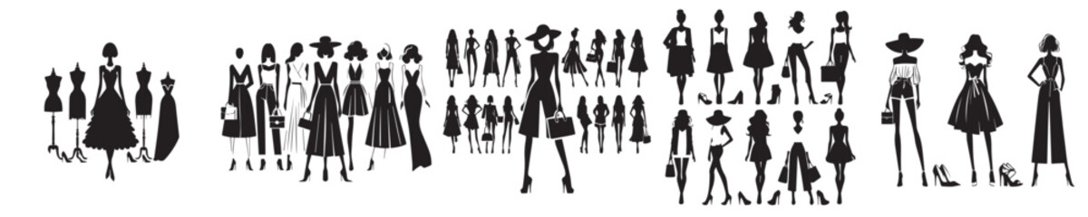 Vector set of beautiful female models