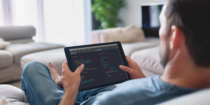 Software development programming on computer screen for brisk application and program coding
