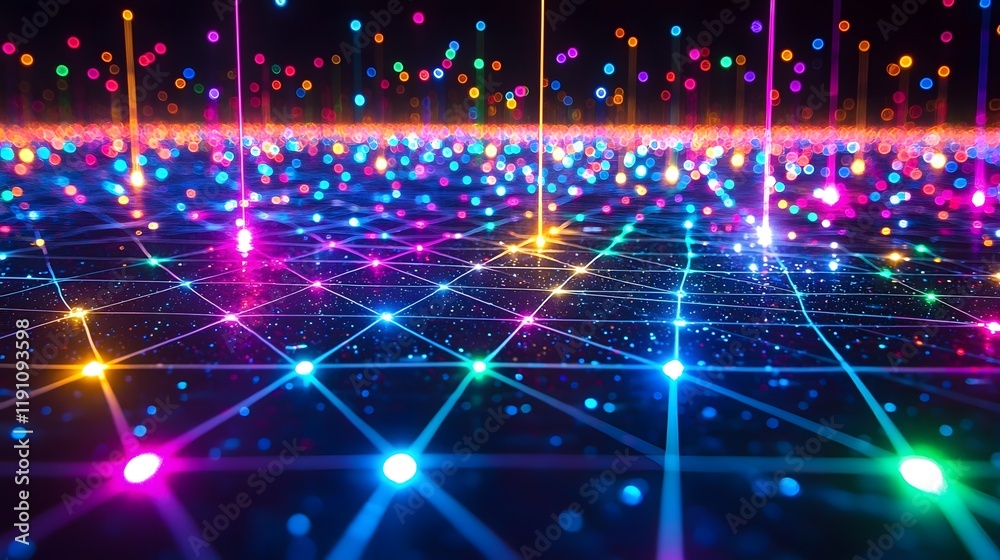 Poster vibrant futuristic grid design emphasizing the concept of big data connectivity and information exch