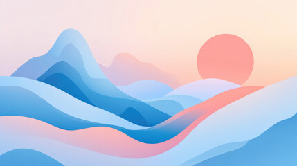 A serene landscape with colorful waves and a soft sunrise.