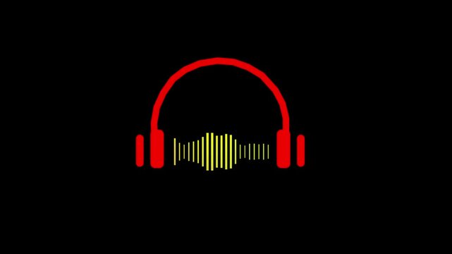 headphones music play icon animation. headphones sign looped animation on black background