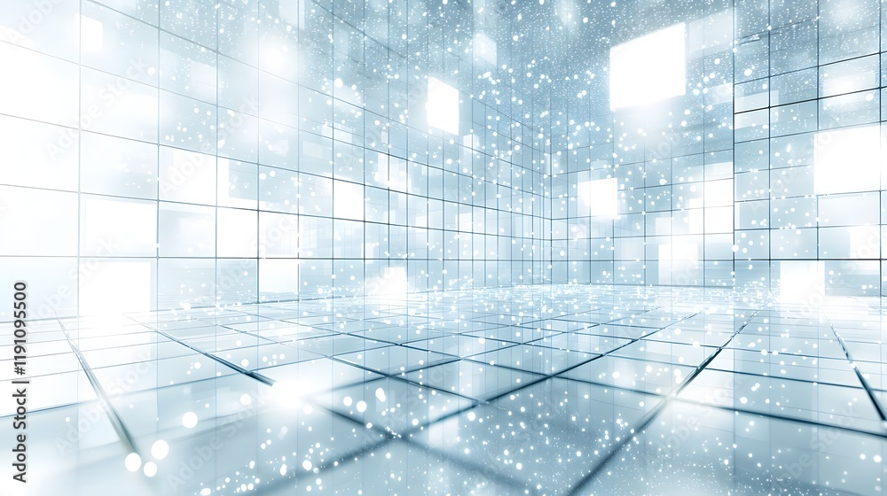 Poster futuristic digital background featuring a glowing network of interconnected grids and lines symboliz
