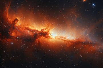 Obraz premium Cosmic dust, orange nebula, scattered stars, deep space.