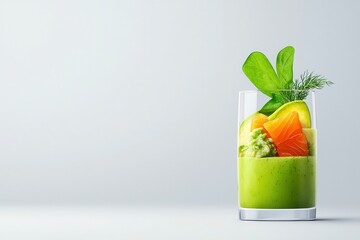 Avocado is a brunch favorite, perfect for guacamole and more. Fresh green smoothie with colorful fruits and herbs in glass.