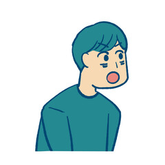 びっくりする男性の上半身のイラスト　緑