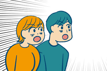 びっくりする夫婦の上半身のイラスト