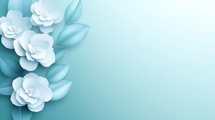 Elegant Light Blue Paper Flowers and Leaves Design