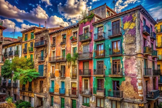 Surreal Madrid Lavapies: Dreamlike Old Buildings, Spanish Architecture, Urban Decay,  Mysterious Cityscape