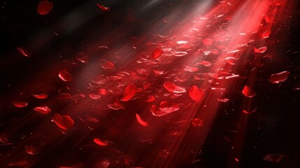 Red Rose Petals Falling in Light Beams