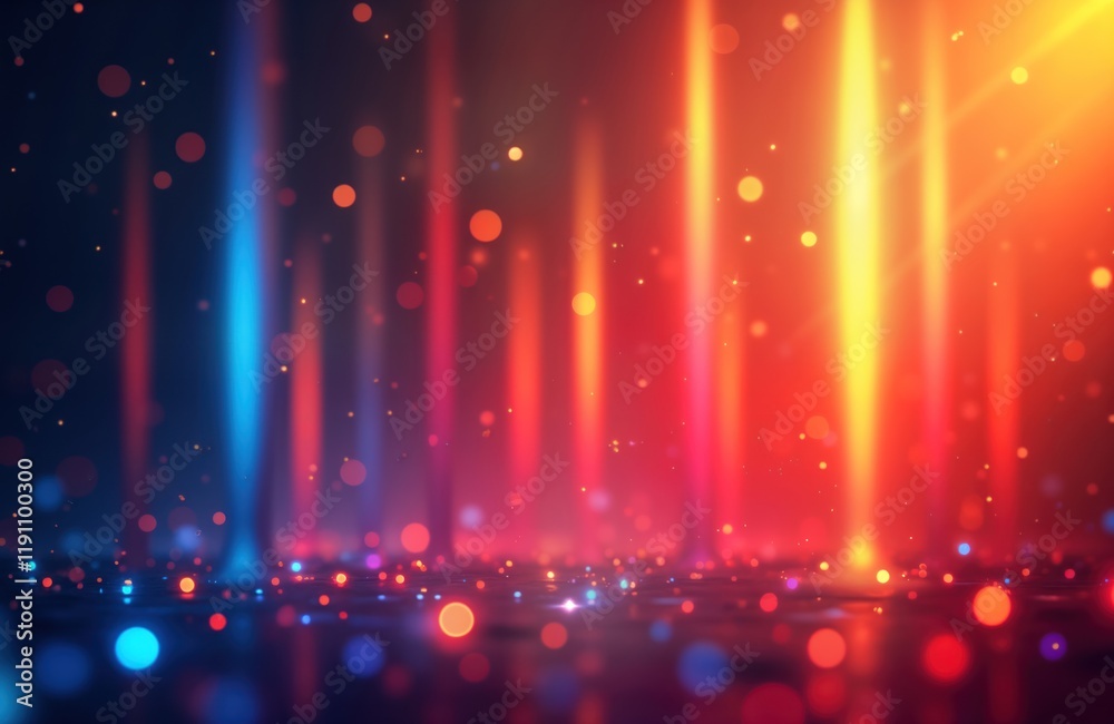 Poster vibrant colorful light beams shine vertically with bokeh effect. abstract design with dynamic energy