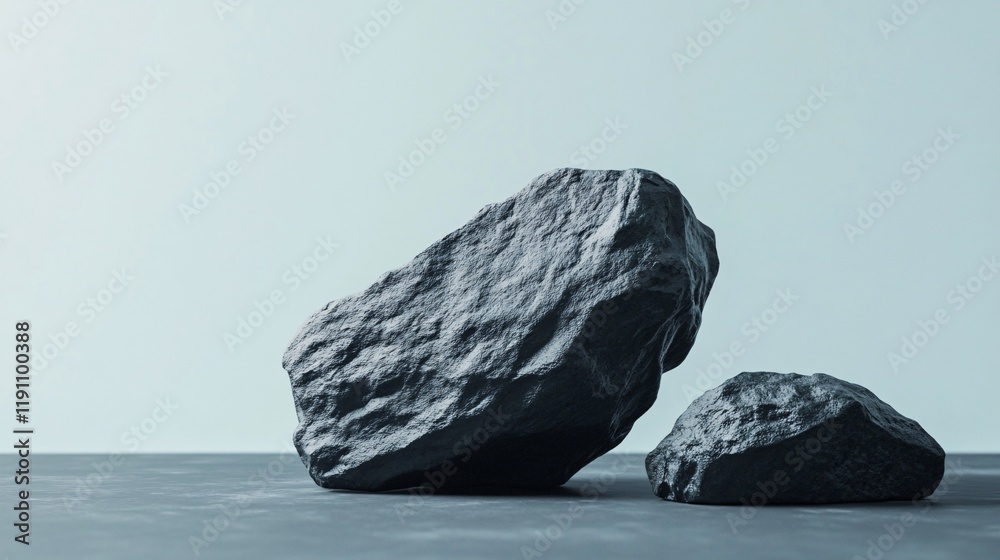 Poster Two dark rocks balancing on each other creating a minimalist scene