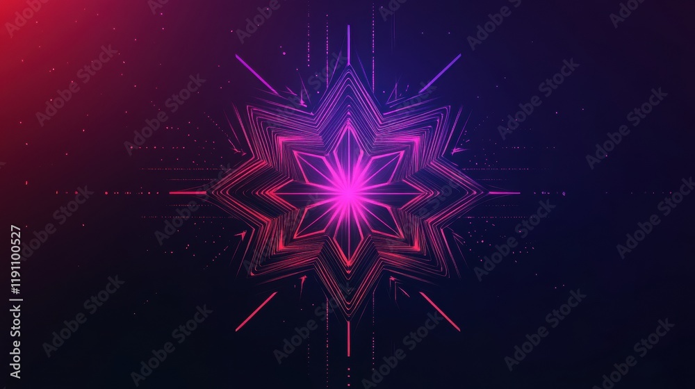 Poster simple and clean illustration of a colorful star shaped virus on a dark background. generative ai
