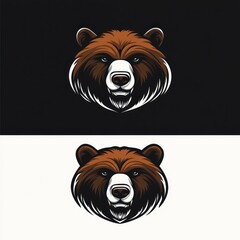 Grizzly bear head, logo design, dark/light background, wildlife mascot