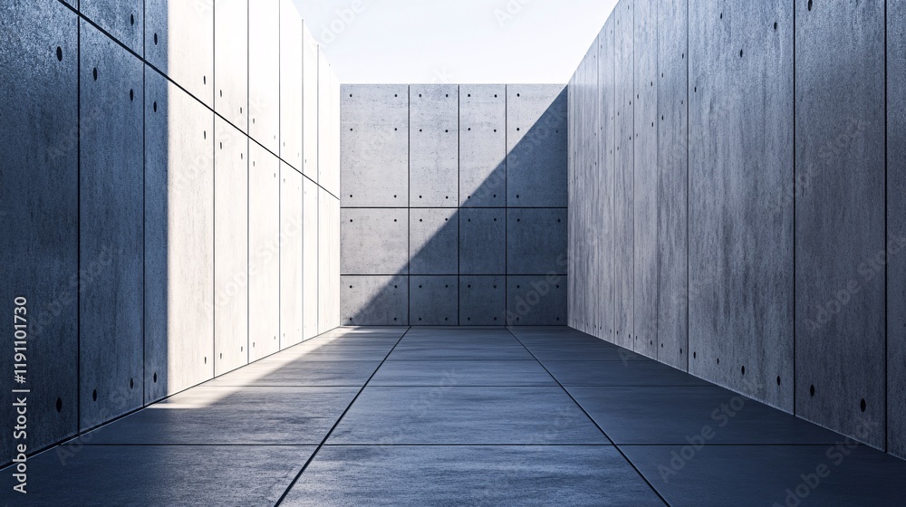 Aufkleber Empty concrete corridor with sunlight creating strong shadows