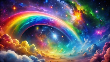 Surreal Pride Month Background: Cosmic Rainbow Galaxy with Space for Text Overlay