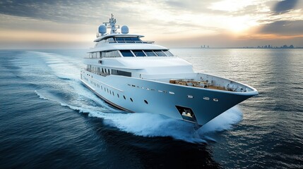 Luxury Yacht Sailing at Sunset