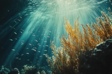 Obraz premium Vibrant underwater scene with diverse corals and marine life