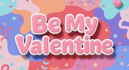 Valentine's Day Message: "Be My Valentine" is written with a message to celebrating this day. The image use bright and pastel colors and festive decorations