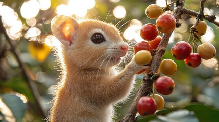 Adorable Golden Baby Squirrel Enjoying Nature's Bounty