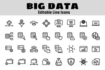 Big data outline icon set