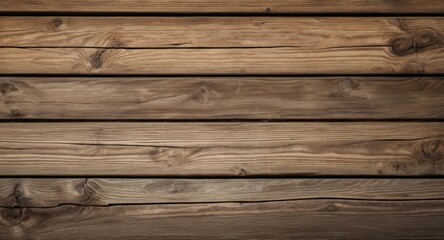 Fototapeta premium Close-up view of wooden planks with rich textures and varying shades. This versatile surface serves as a backdrop for artistic endeavors, crafts, and design projects