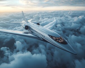 Luxury Airliner with Outdoor Lounge Soaring High Above Clouds in Futuristic Concept Design