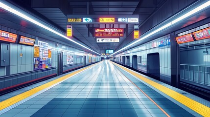 Modern Subway Station Platform Depicts Empty Train Platform