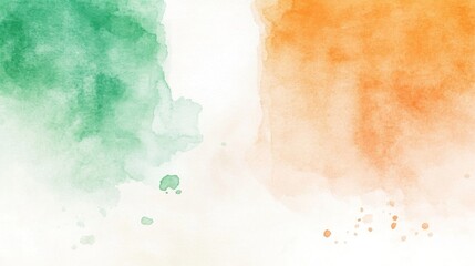 Abstract green orange watercolor wash background