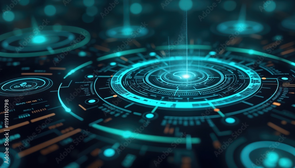 Poster futuristic tech interface with glowing circular elements. modern design concept shows abstract circu