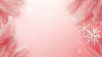 Pink Winter Background With Delicate Branches And Snowflakes