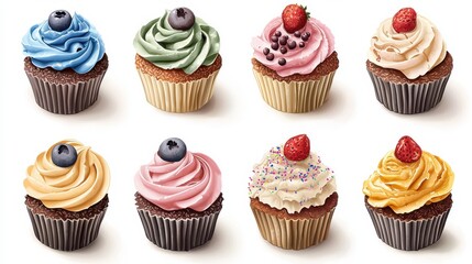 Delicious gourmet cupcake flat lay white background dessert light and colorful arrangement sweet treat concept