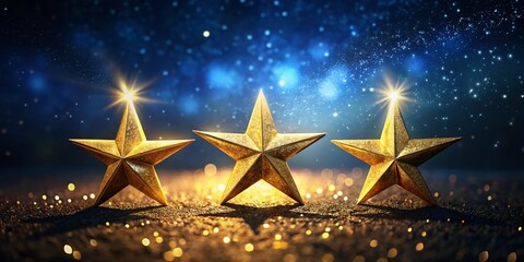 Three Golden Stars on Dark Background -  Copy Space for Text and Design