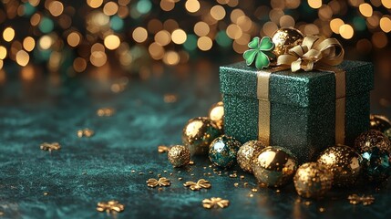 Emerald Green Gift Box with Gold Accents for St. Patrick's Day
