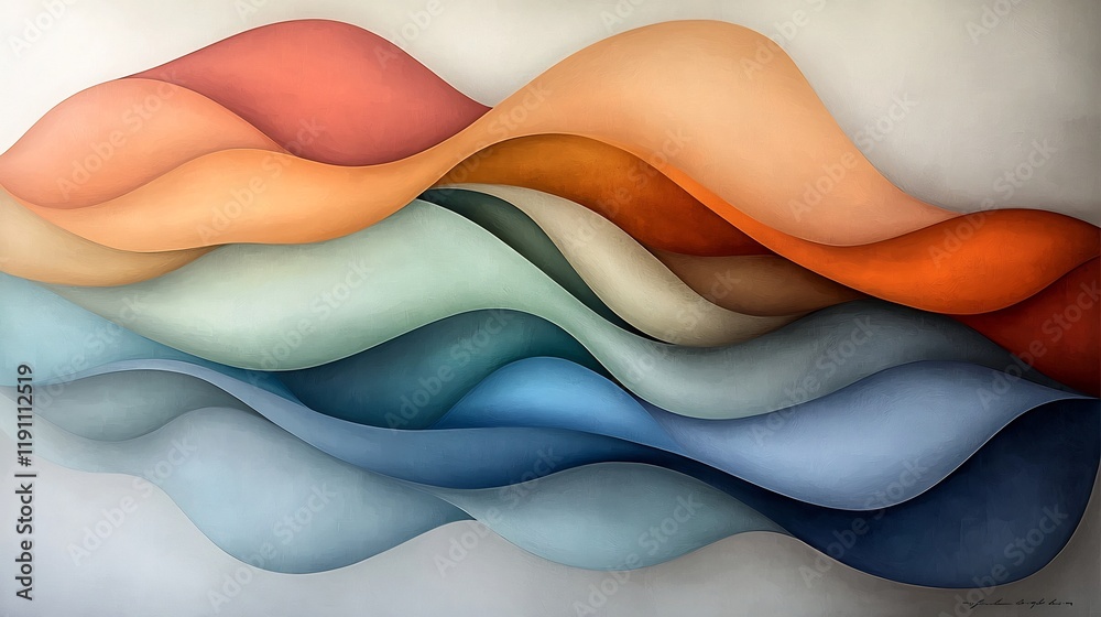 Poster dreamy abstract art with intertwining curved lines in muted tones creating an ethereal and atmospher