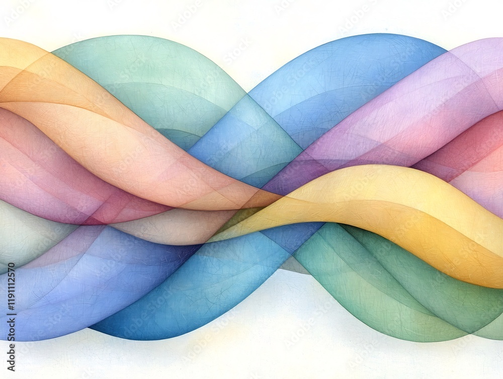 Poster delicate abstract art with intertwining curved lines in tranquil color scheme and ethereal brushstro