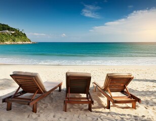 Fototapeta premium Generated image Lounge chairs on the beach 50896(3).jpg, Firefly Lounge chairs on the beach