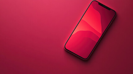 Modern smartphone on a vibrant red background.